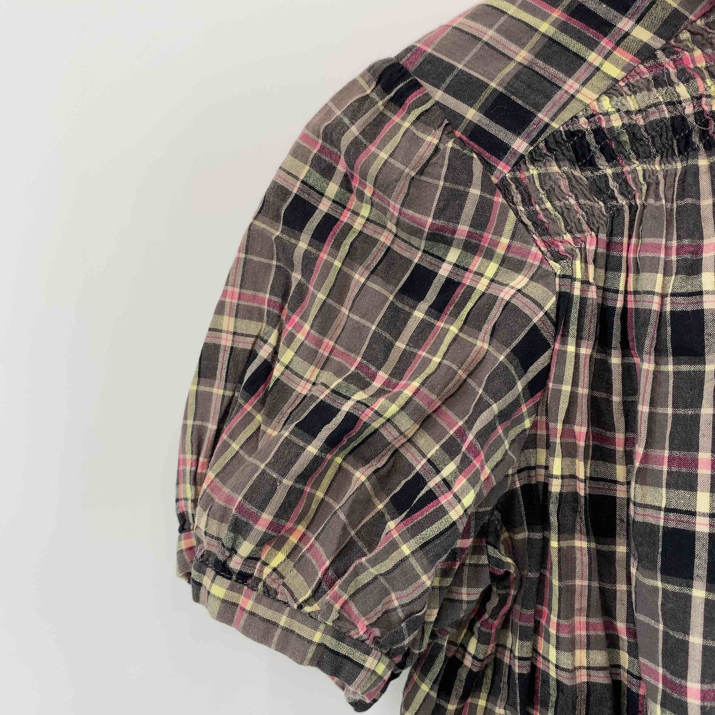 iiMK アイアイエムケー ブラウン　ブラック　チェック　レディース 半袖シャツ/ブラウス