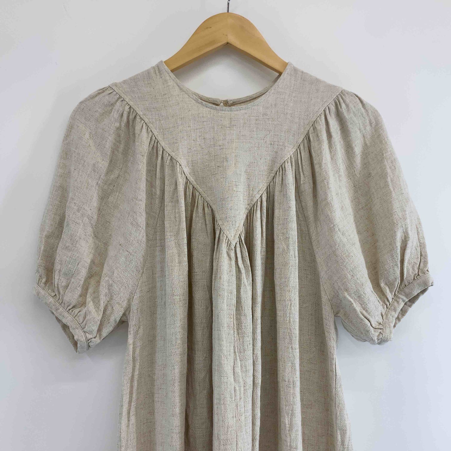 Denifits レディース 半袖ワンピース ベージュ レーヨン リネン混