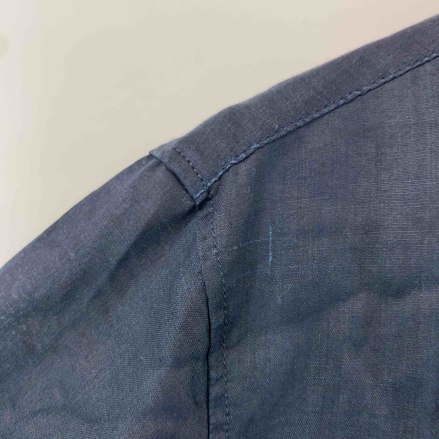 TESS レディース 長袖シャツ　ブラウス　麻100％　スタンドカラー　ネイビー