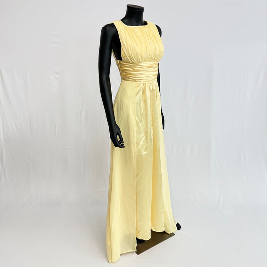 レディース カラードレス クリームカラー ノースリーブ サッシュベルト サテン×シフォン