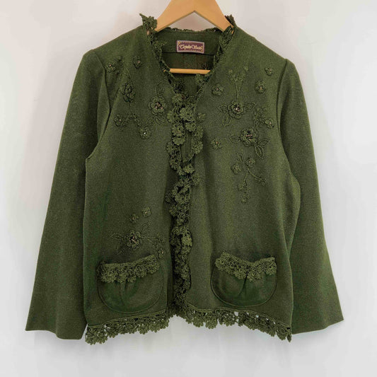 斎藤都世子 サイトウ トヨコ レディース カーディガン グリーン 花柄 Vネック