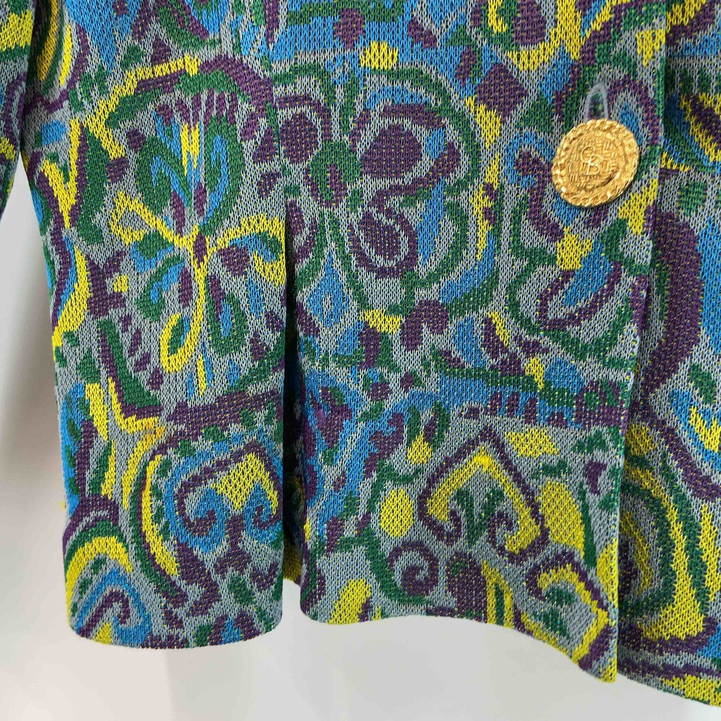 CASTLEBERRY キャッスルベリー レディース カーディガン Vネック　総柄　装飾　麻混　カラフル