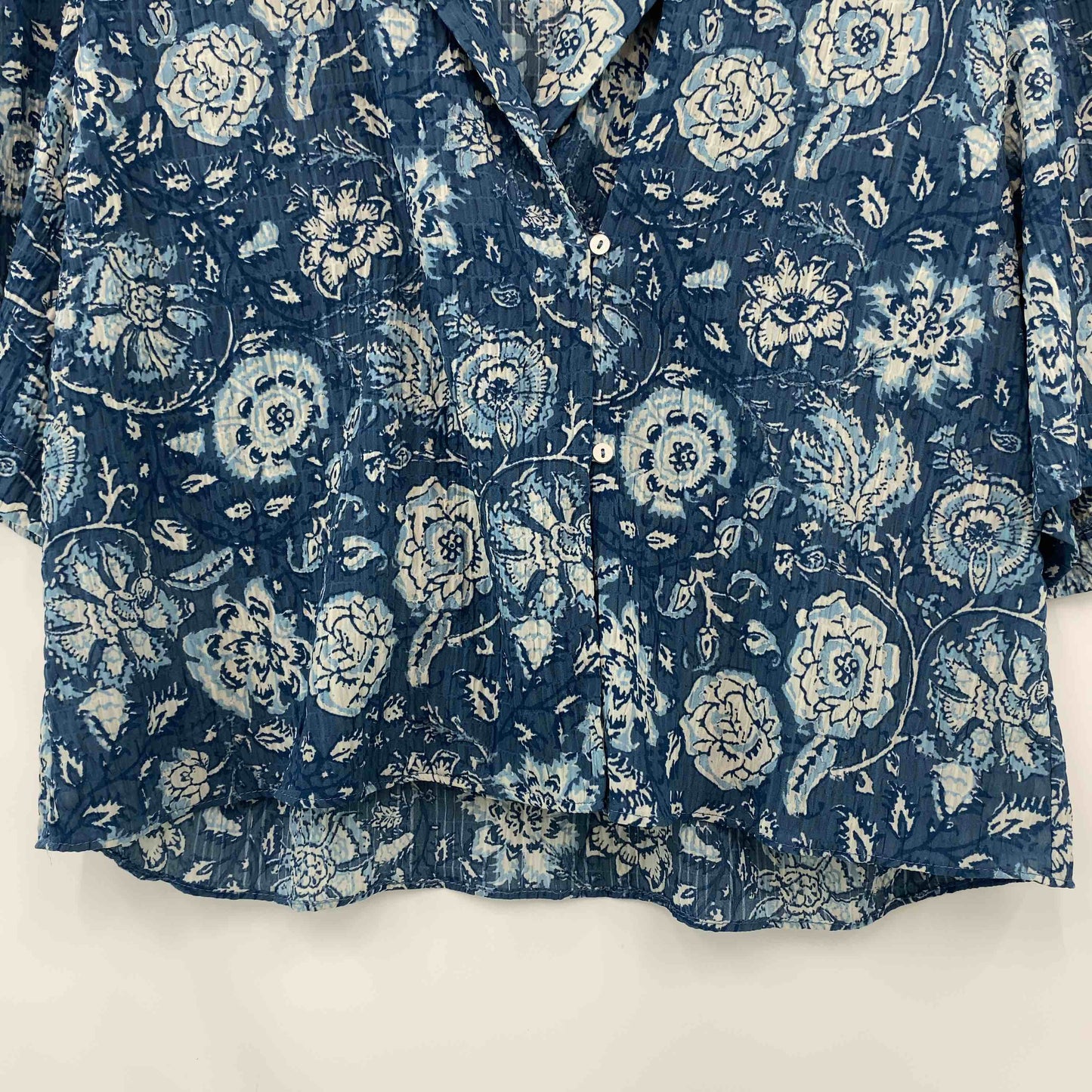 ZARA ザラ レディース 半袖シャツ/ブラウス 開襟シャツ 花柄 ブルー