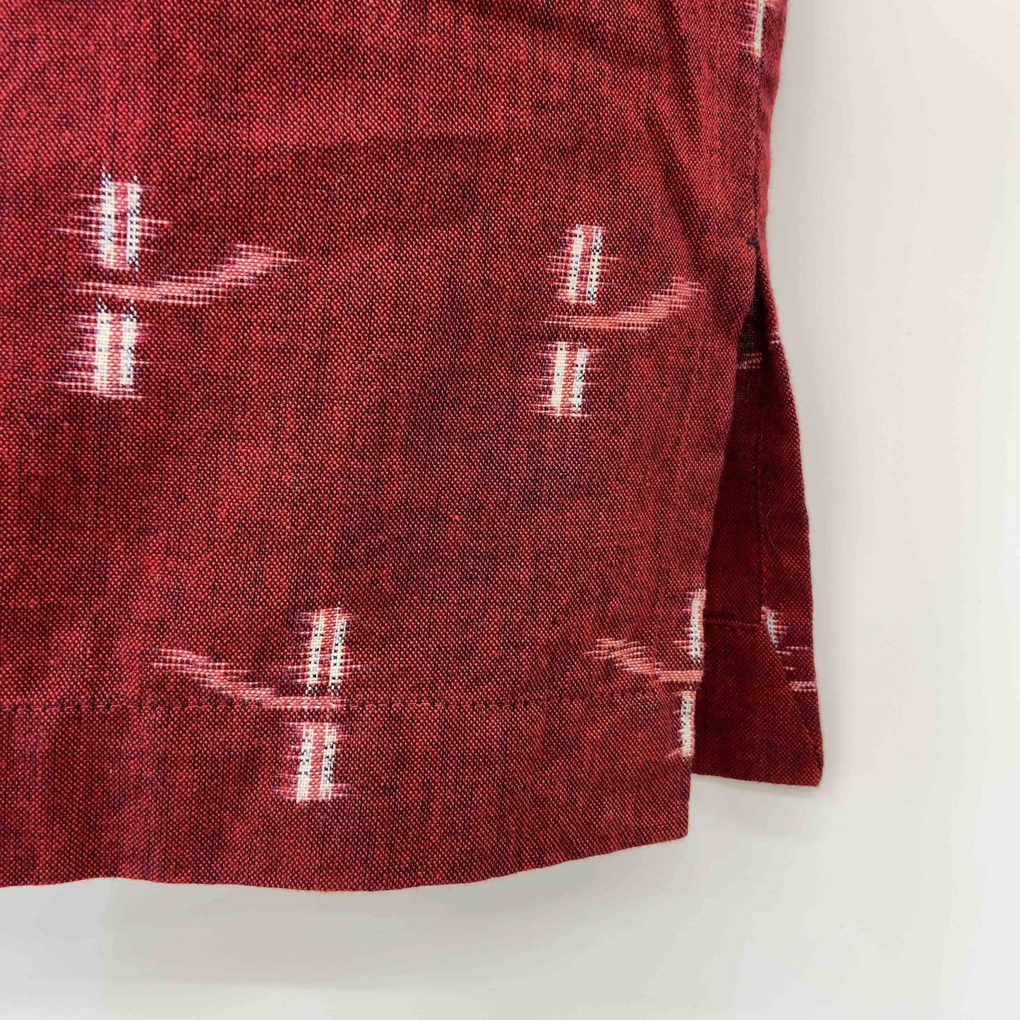 レディース 五分袖ワンピース ロングワンピース 絣(かすり)模様 赤