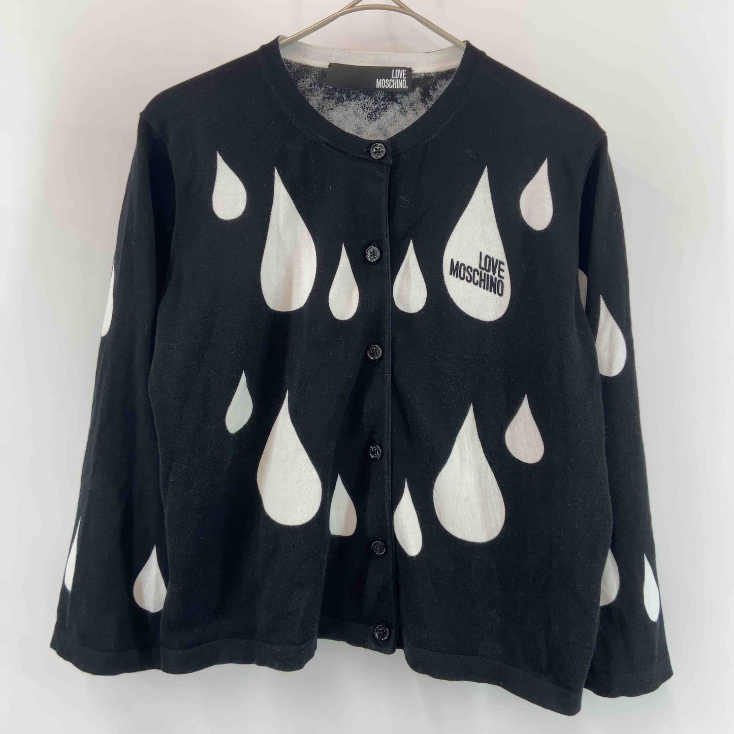 MOSCHINO モスキーノ レディース カーディガン ブラック 胸ロゴマーク 総柄