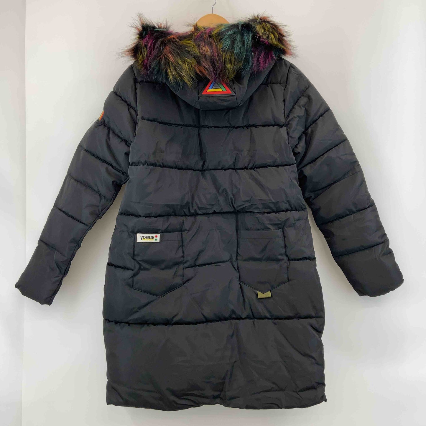 レディース 中綿コート　ワッペン　ファー付き　黒