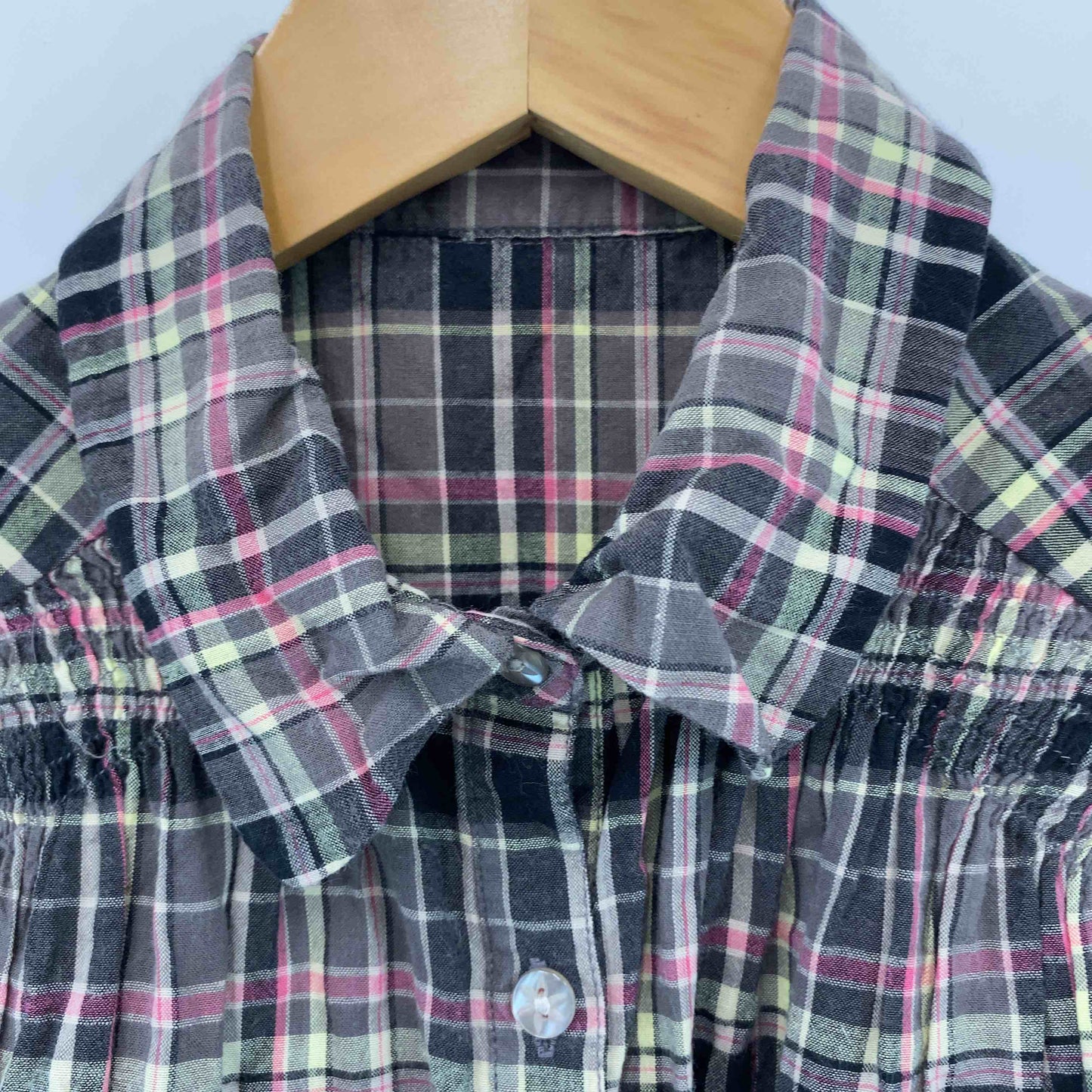 iiMK アイアイエムケー ブラウン　ブラック　チェック　レディース 半袖シャツ/ブラウス