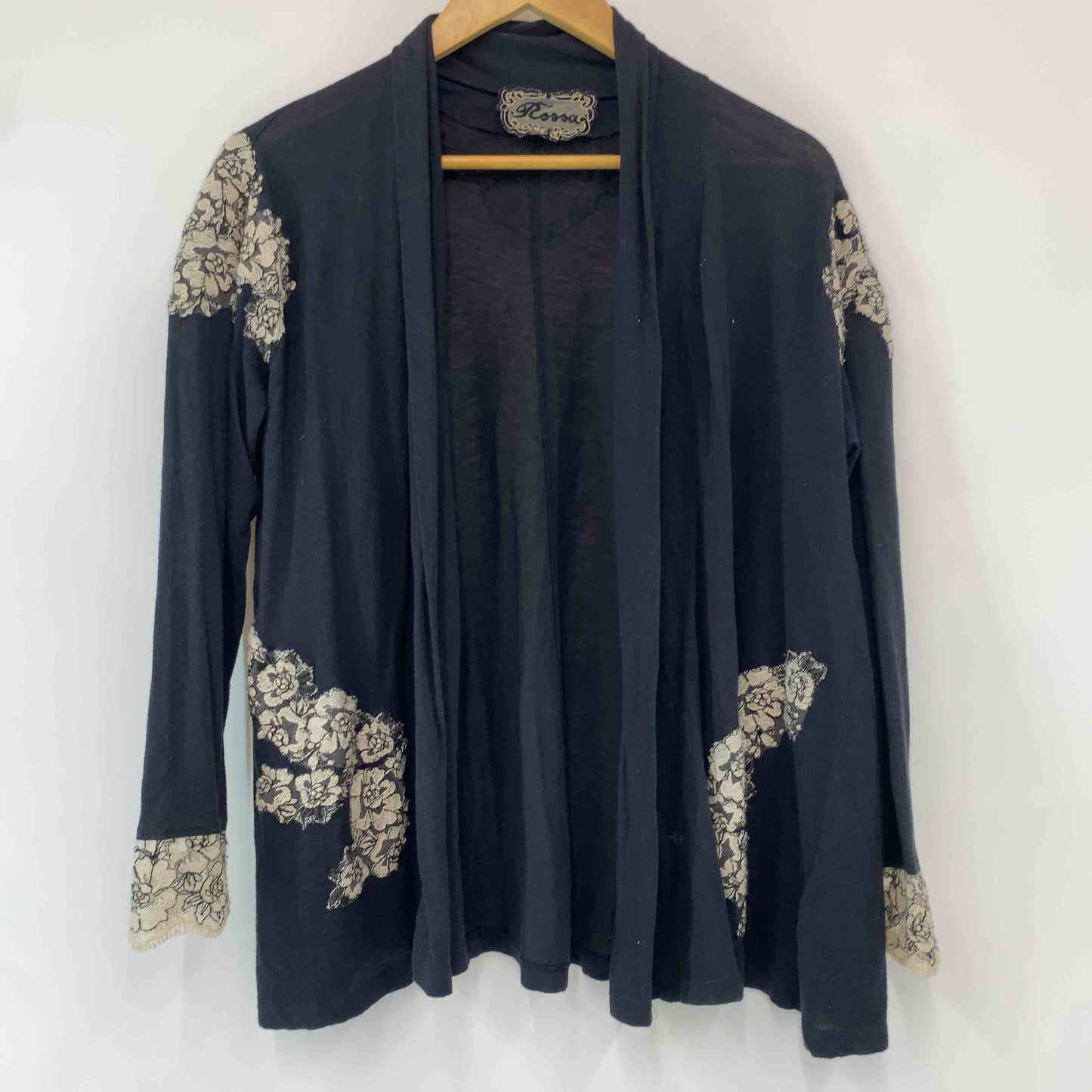 Rossa ロッサ レディース  花柄刺繍 ブラック カーディガン ロングカーディガン
