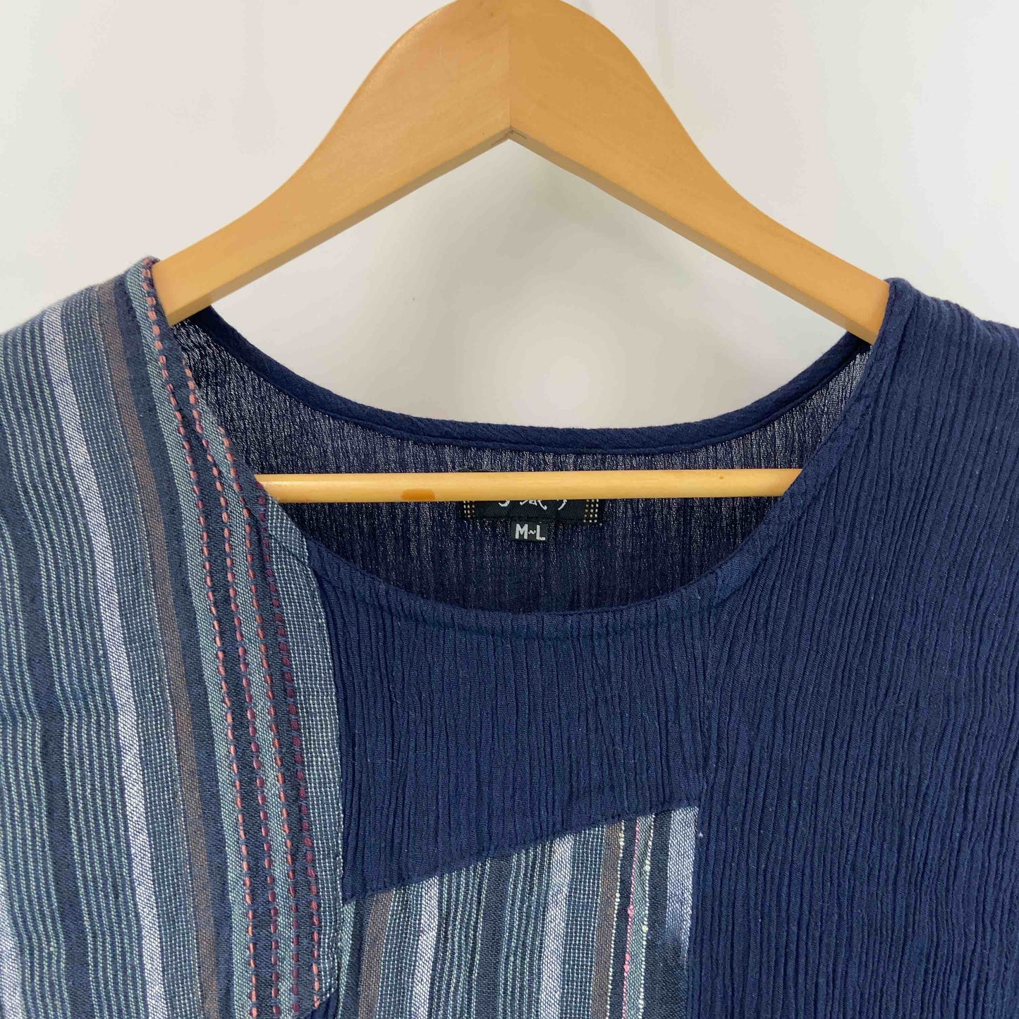 手織り レディース ベスト ジレ　サイドリボン　藍色