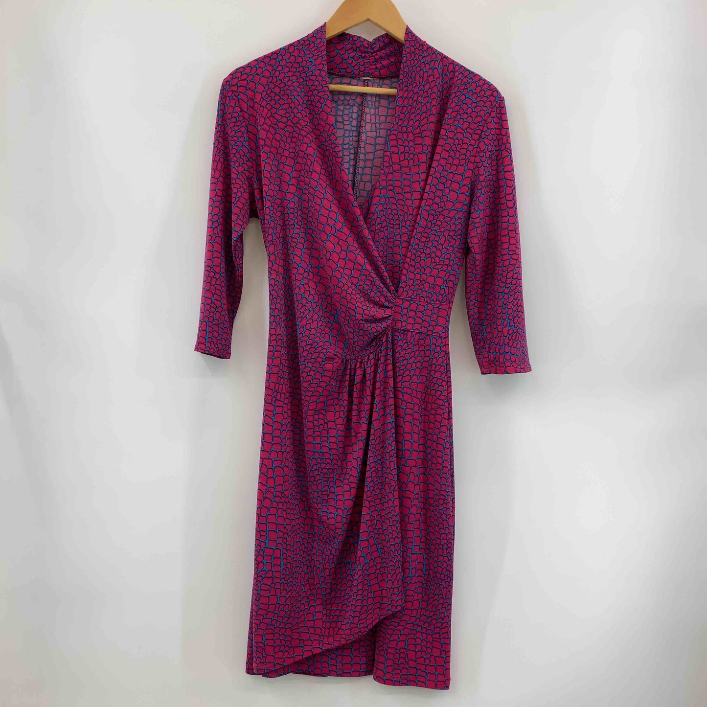 レディース 長袖ワンピース カシュクール ひざ丈 ピンク/ブルー