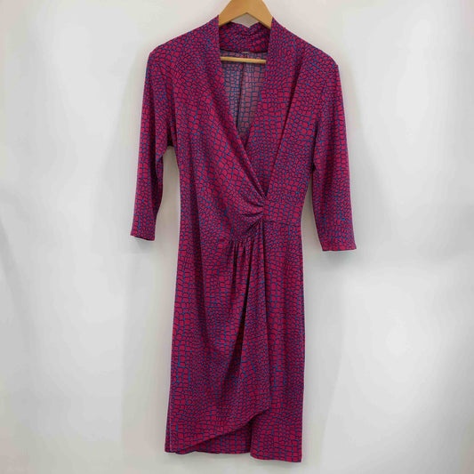 レディース 長袖ワンピース カシュクール ひざ丈 ピンク/ブルー