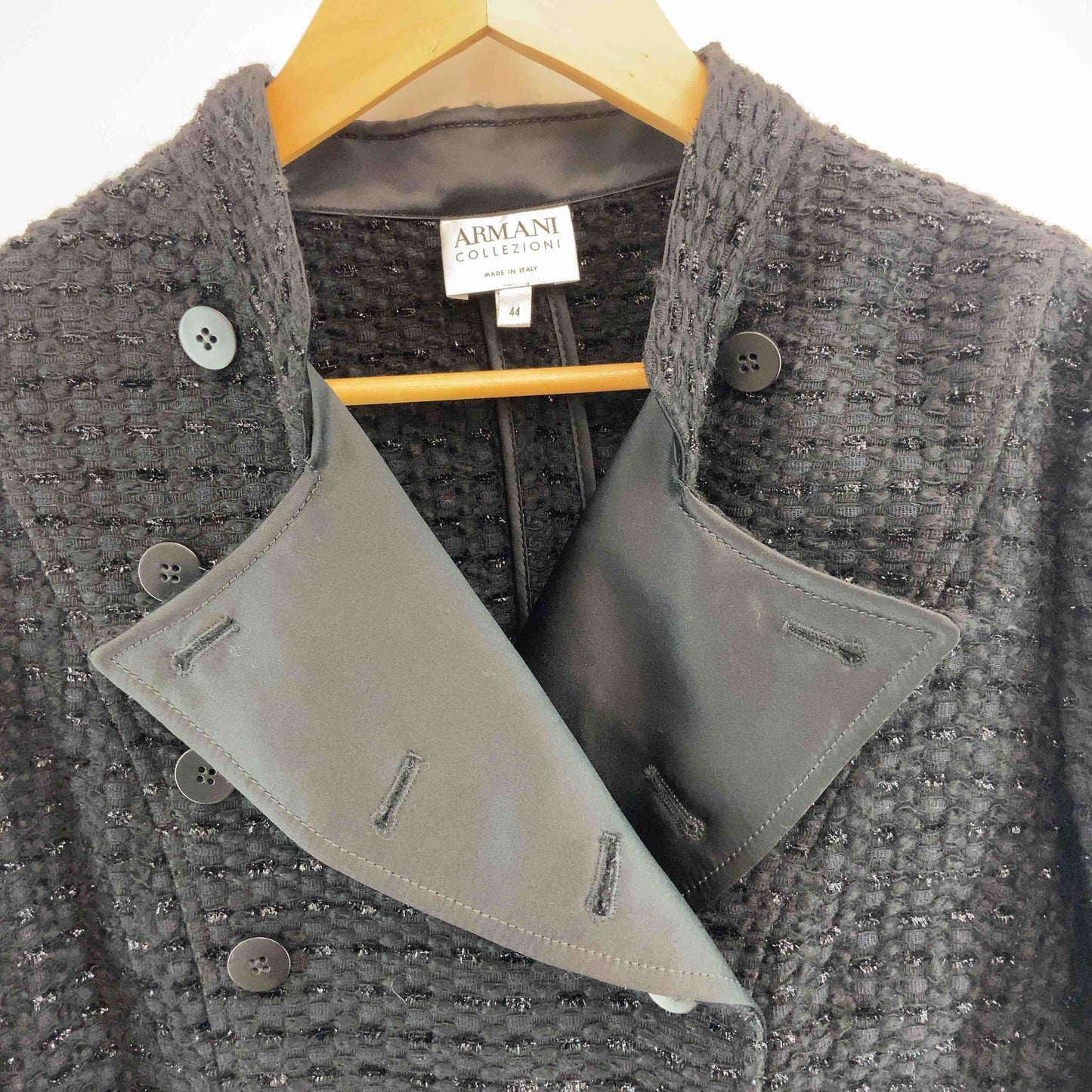 ARMANI COLLEZIONI アルマーニコレッツィオーニ レディース ダブルブレスト スタンドカラージャケット 黒 ウール