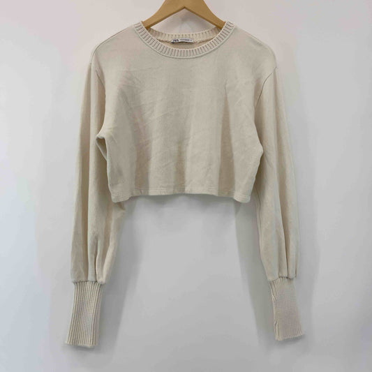 ZARA ザラ レディース スウェット　アイボリー　クロップド丈　リブ袖