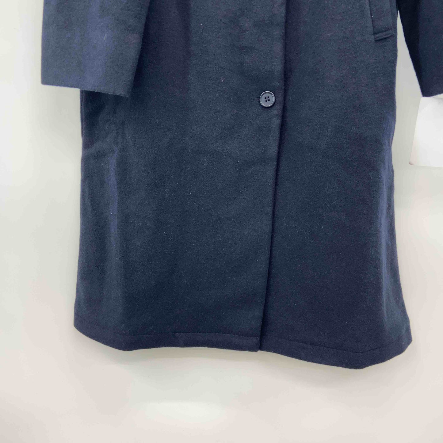 レディース ノーカラージャケット ロングコート ネイビー