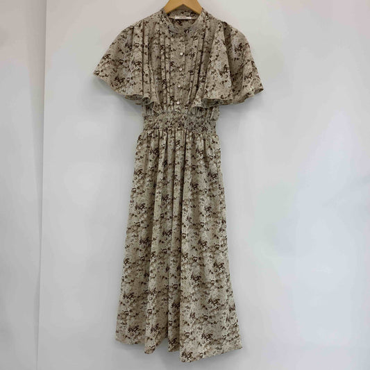 mily bilet ミウィビレット 総柄 花柄 ブラウン系 ロングワンピース ウエストゴム レディース 半袖ワンピース