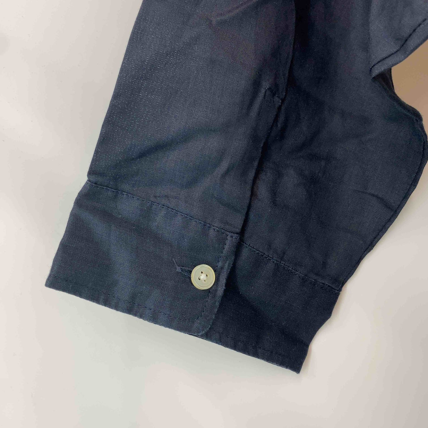 TESS レディース 長袖シャツ　ブラウス　麻100％　スタンドカラー　ネイビー