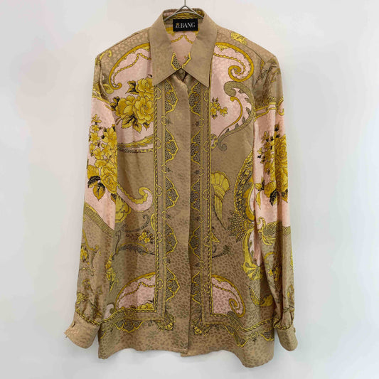 ヴィンテージ AC BANG エーシーバング　スカーフ柄　バブル　派手　シルク100％　イタリア製　レディース 長袖ブラウス　肩パット付き