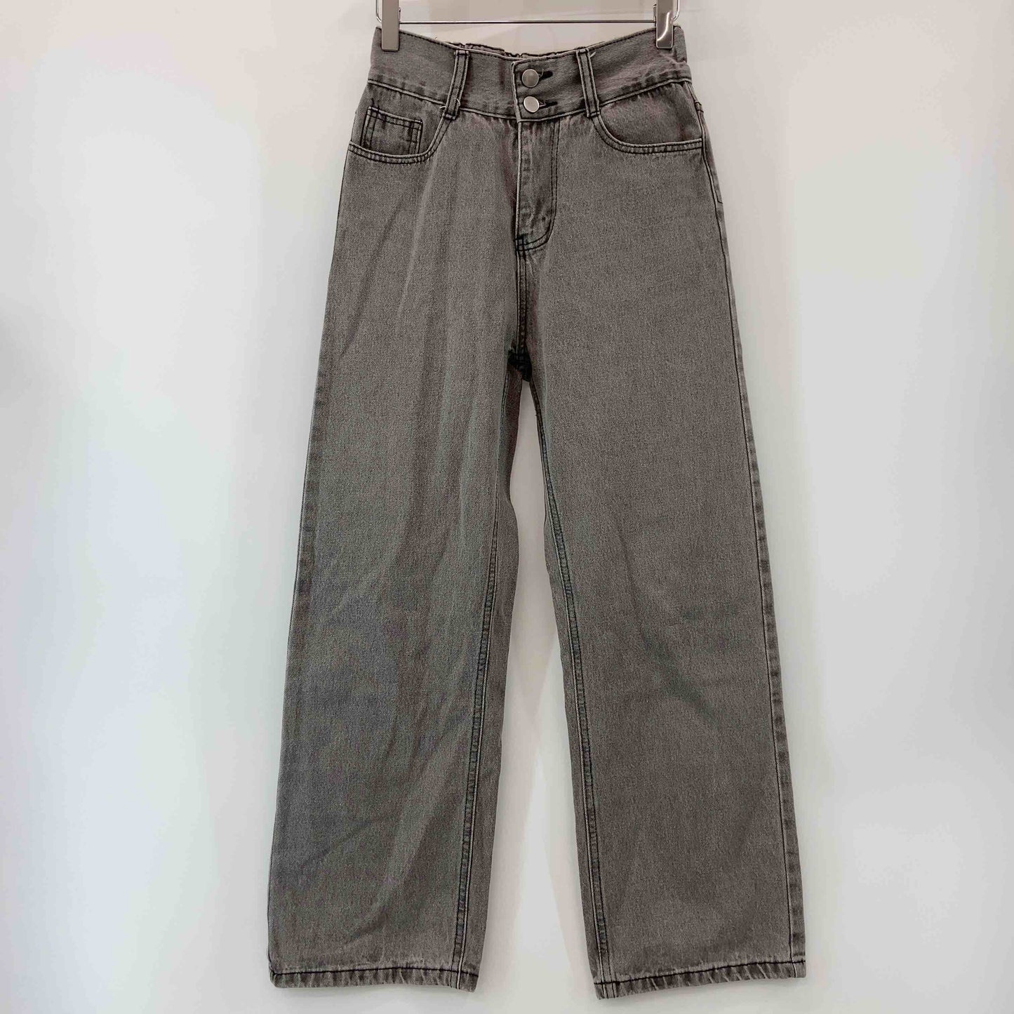 レディース デニム　ジーンズ　カジュアルパンツ　ウエストゴム　グレー