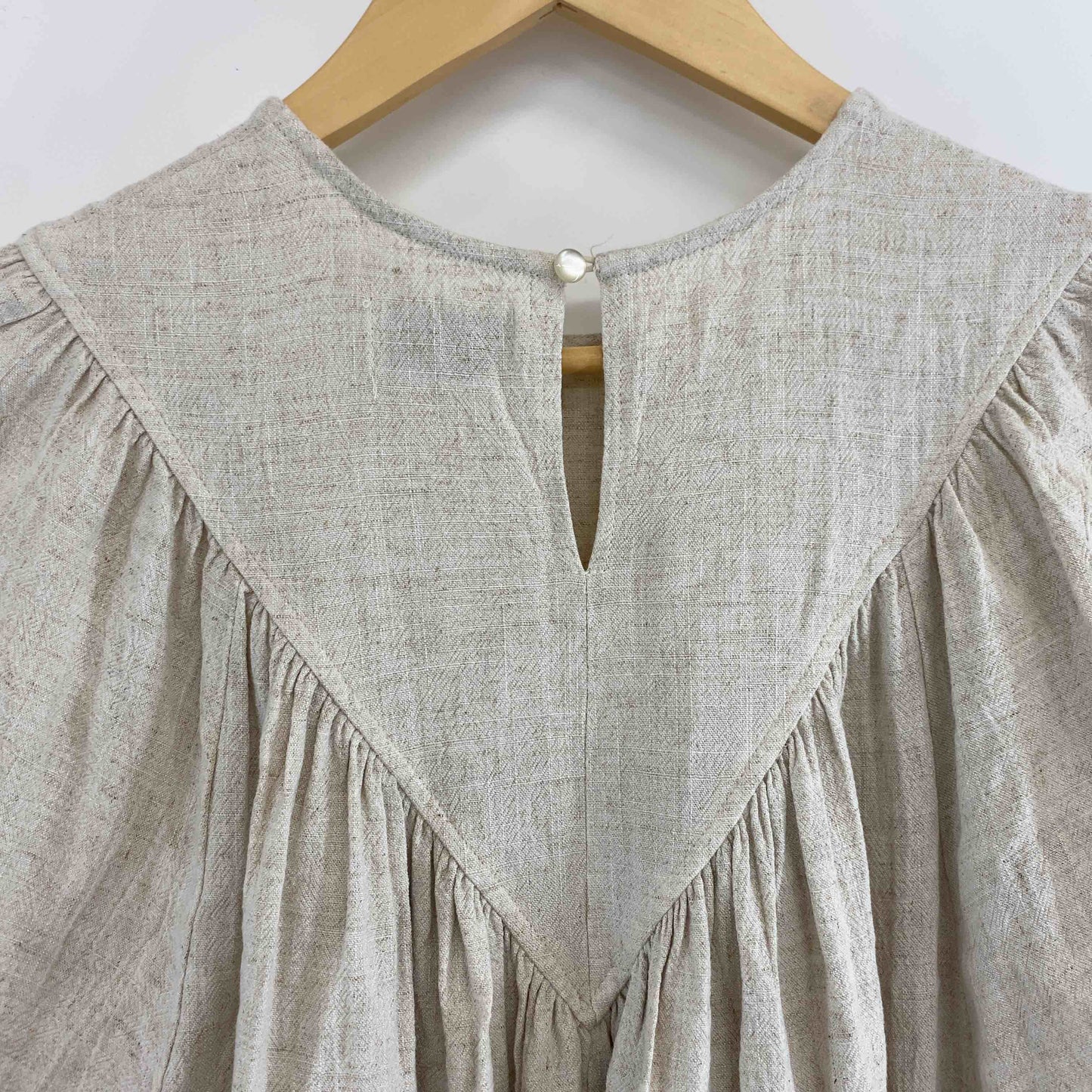 Denifits レディース 半袖ワンピース ベージュ レーヨン リネン混