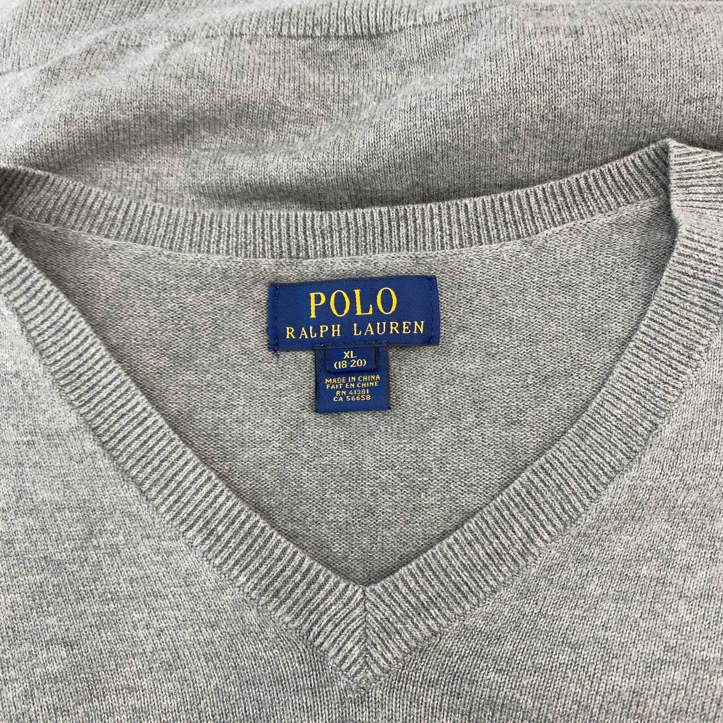 POLO RALPH LAUREN ポロラルフローレン Vネック　グレー　サイズXL　メンズ ニット/セーター　肘あて付き