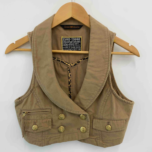 CREAM CHROMA レディース ベスト ベージュ ショールカラー ショート丈