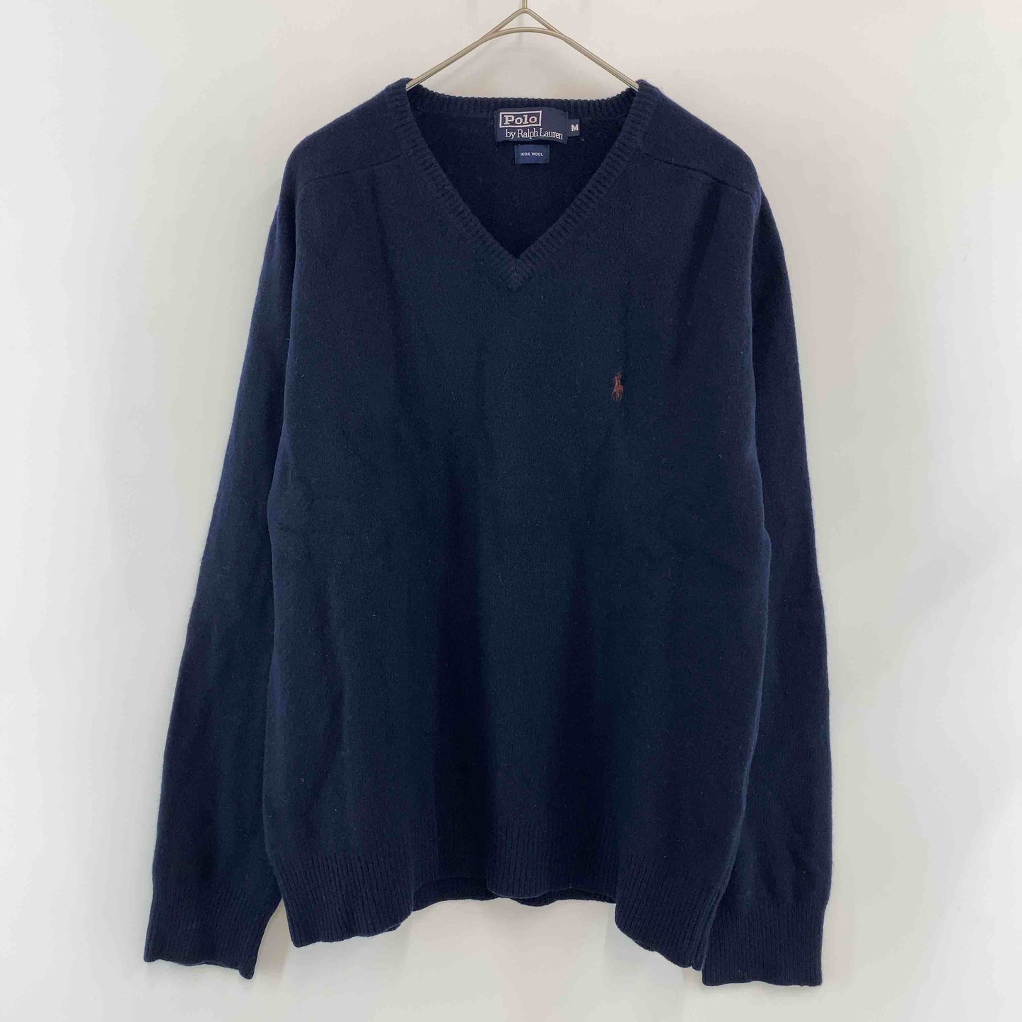 POLO RALPH LAUREN ポロラルフローレン メンズ ニット　セーター　Vネック　ネイビー　ウール100％　ロゴ刺繍
