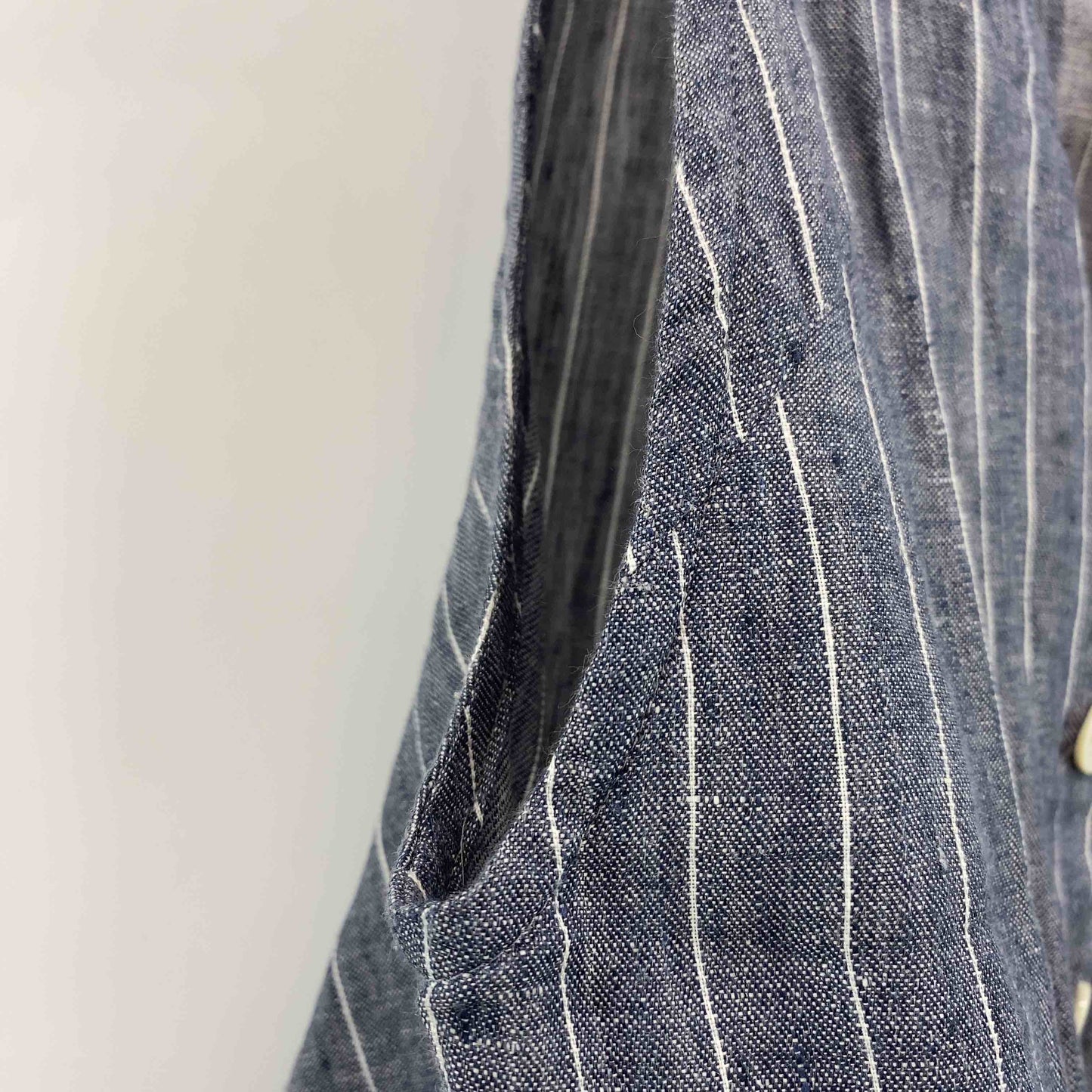 Arsa　collection 麻　リネン　100％　手洗い可能　ベスト　裏地無し　デニムブルー　ストライプ　  レディース ベスト/ジレ