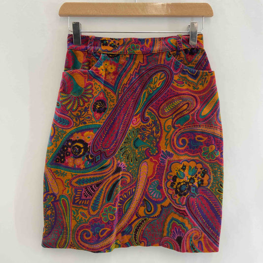 KENZO ケンゾー レディース ひざ丈スカート フランス製 スエード調 サイズ36 ペイズリー柄 レッドオレンジ系