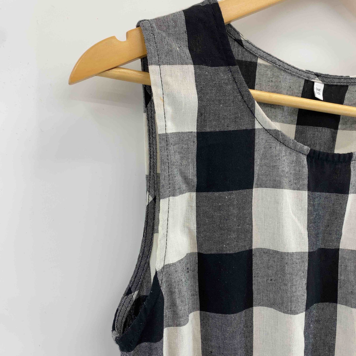 レディース ノースリーブワンピース ブロックチェック 白黒