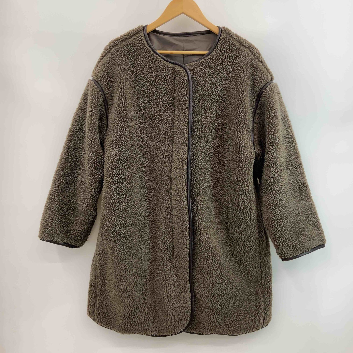 レディース ノーカラージャケット ボアフリースジャケット 茶 ジップアップ