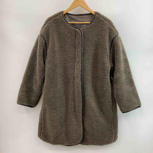 レディース ノーカラージャケット ボアフリースジャケット 茶 ジップアップ