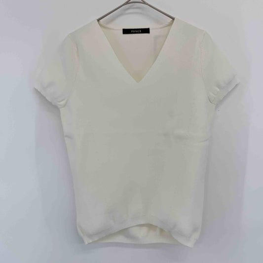FONCE フォンセ レディース ニットカットソー（半袖）ホワイト Vネック
