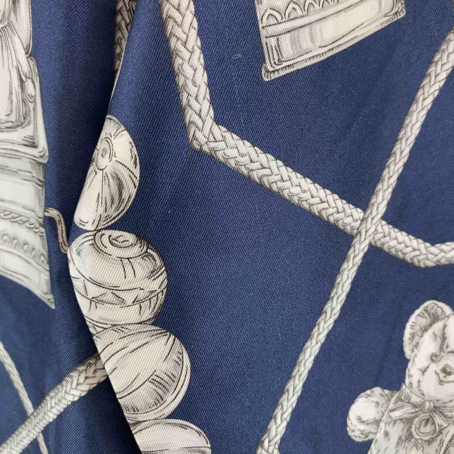 S MAX MARA エスマックスマーラ スカーフ柄　ネイビー　青　スタンドカラー　レディース 半袖シャツ/ブラウス