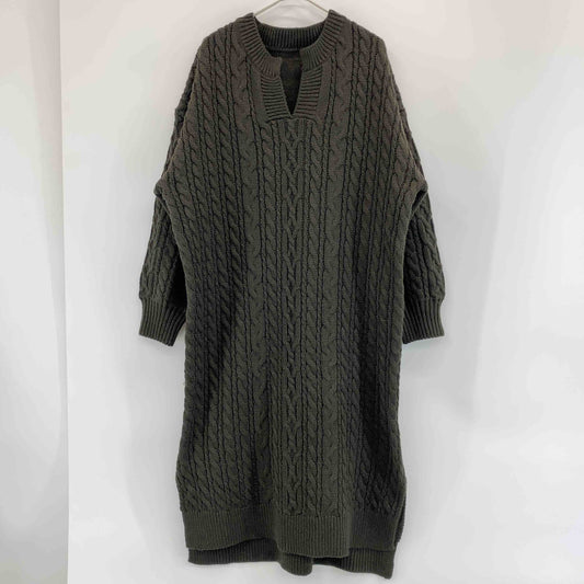 ストライプインターナショナル レディース ケーブルニットワンピース  ロング カーキ キーネック 脇スリット