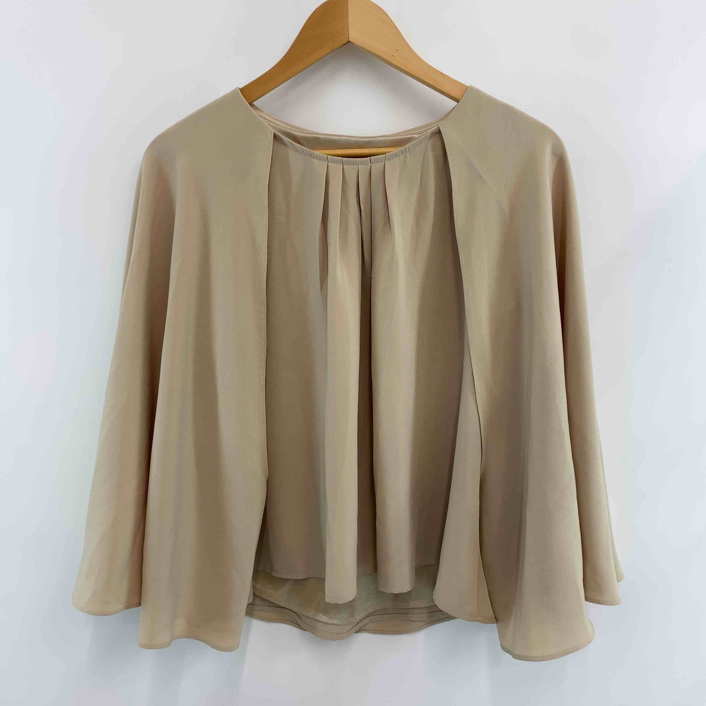 レディース 半袖ブラウス ベージュ ケープ風ブラウス