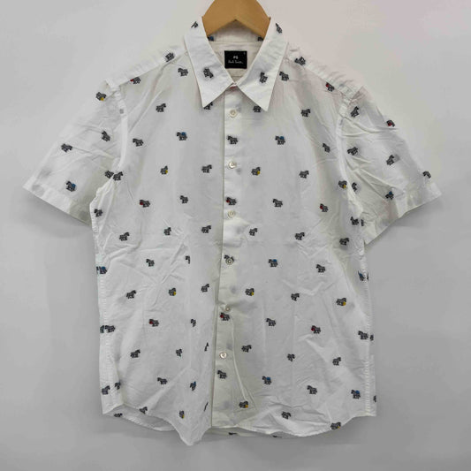 Paul Smith ポールスミス 　シマウマ刺繍風プリント　白　ホワイト　メンズ 半袖シャツ