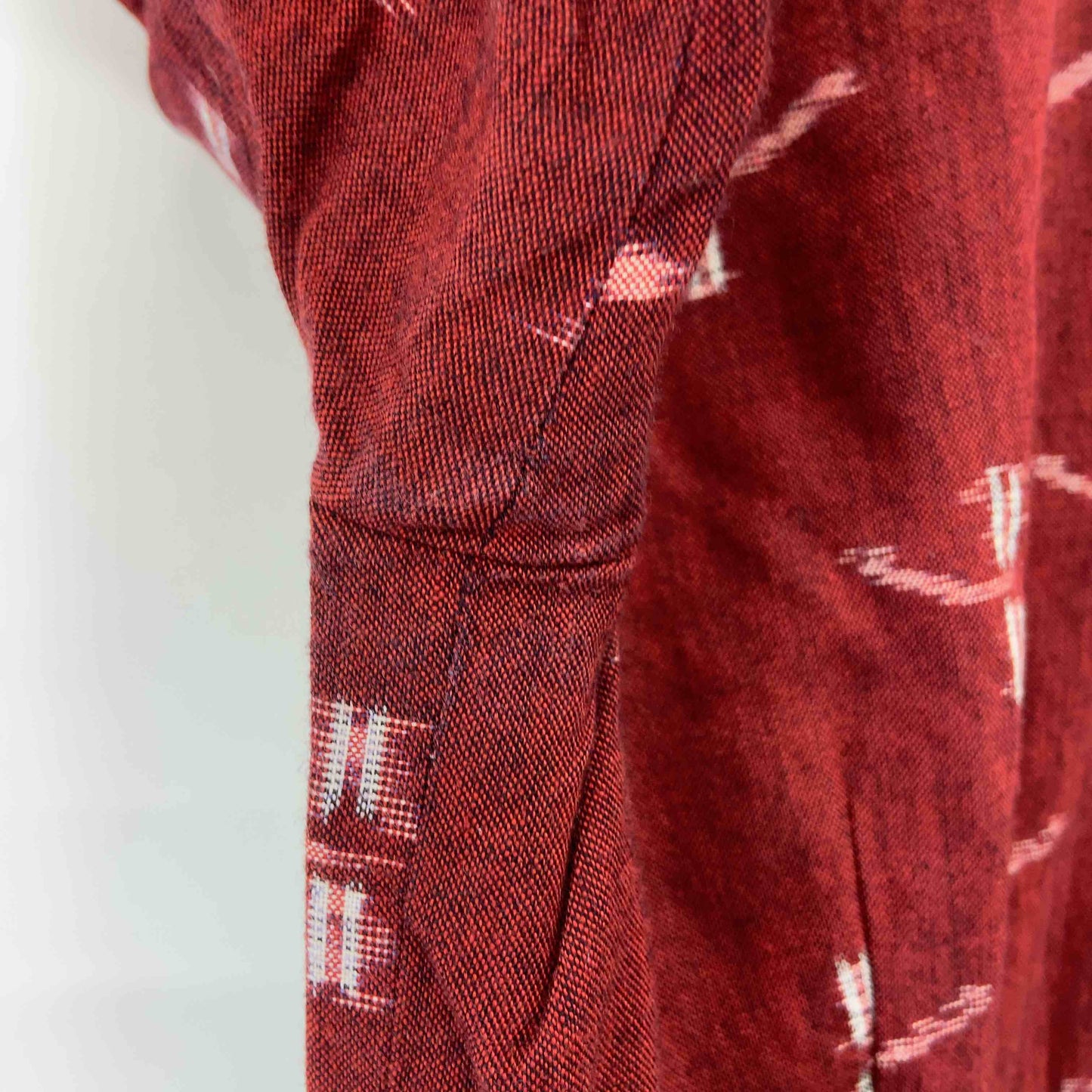 レディース 五分袖ワンピース ロングワンピース 絣(かすり)模様 赤