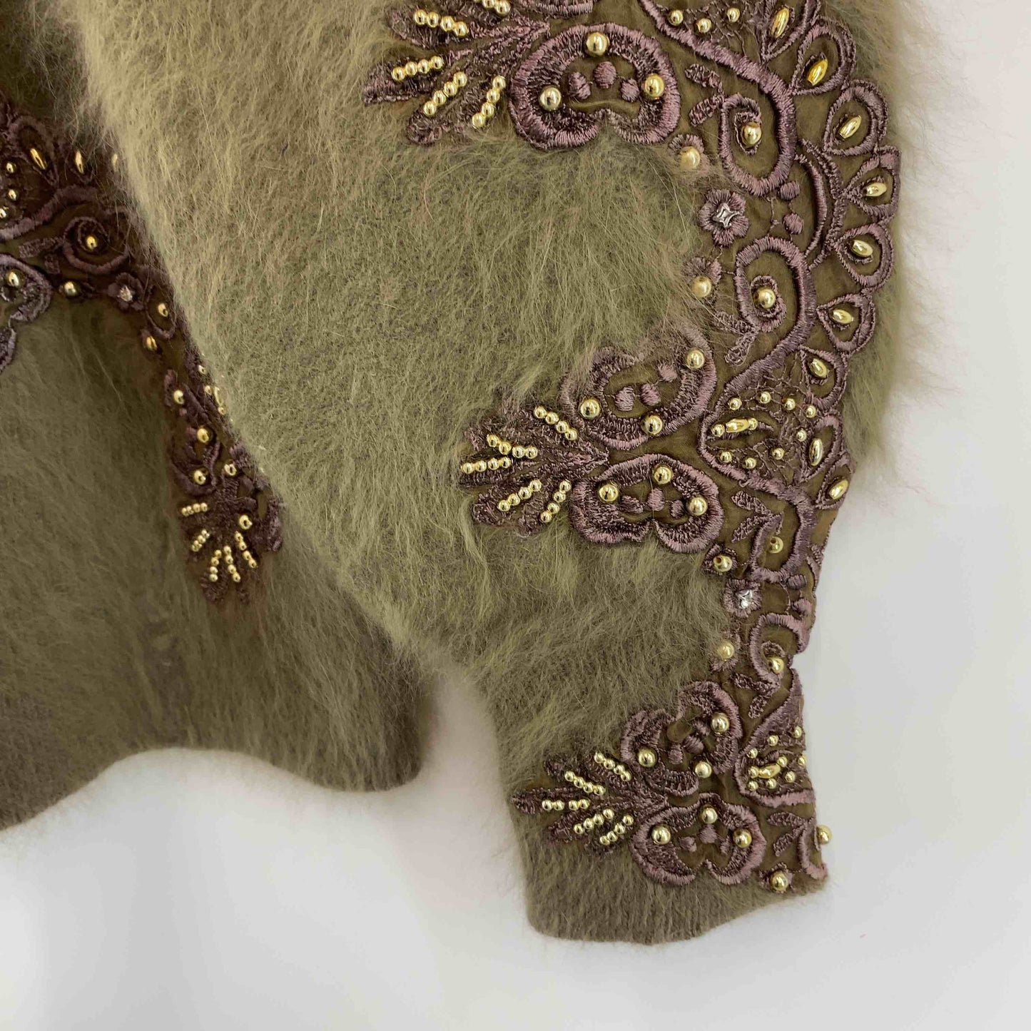 レディース ニット/セーター モヘア調 ビーズ装飾 ブラウン系