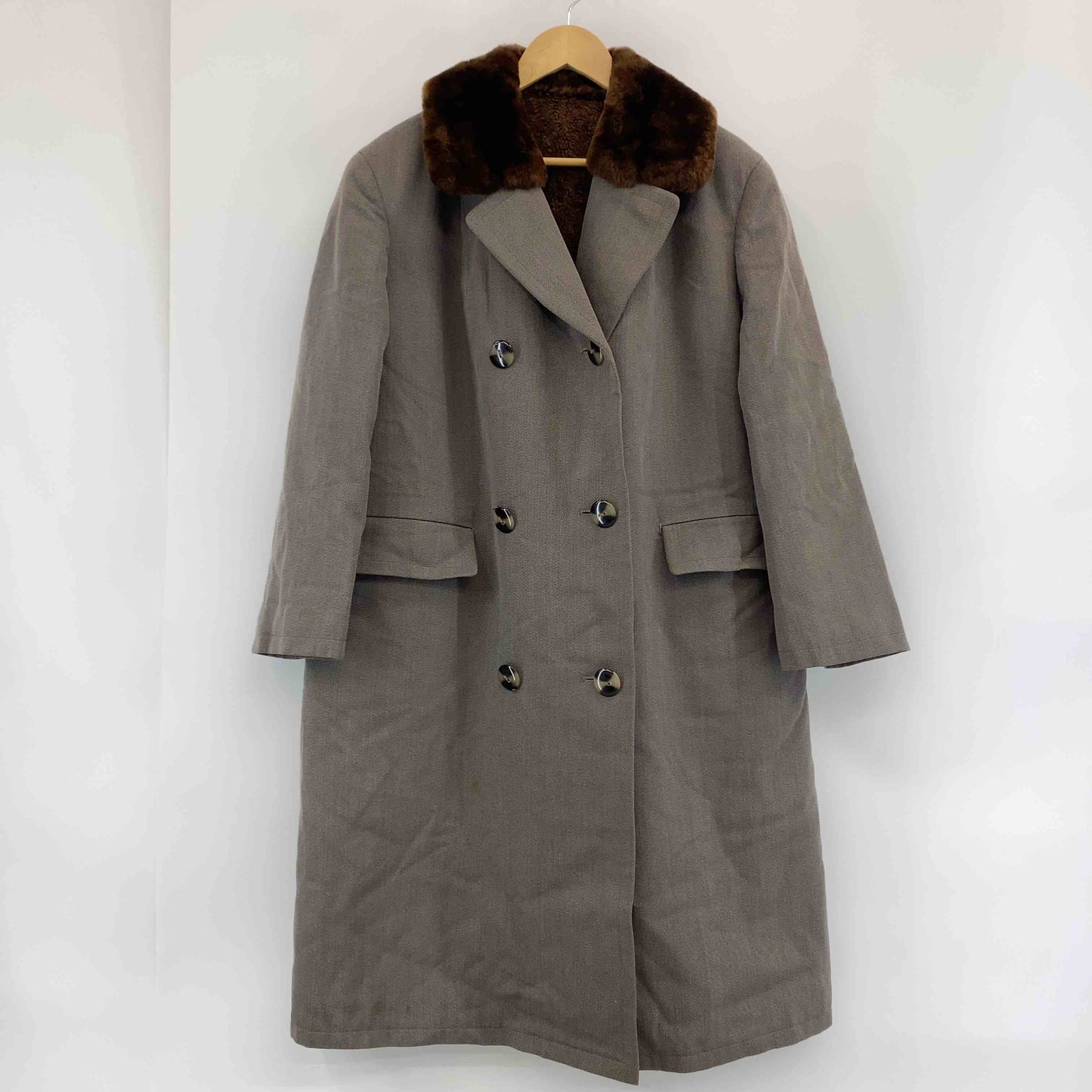 レディース チェスターコート ダブルブレスト 茶 ファー 裏ボア