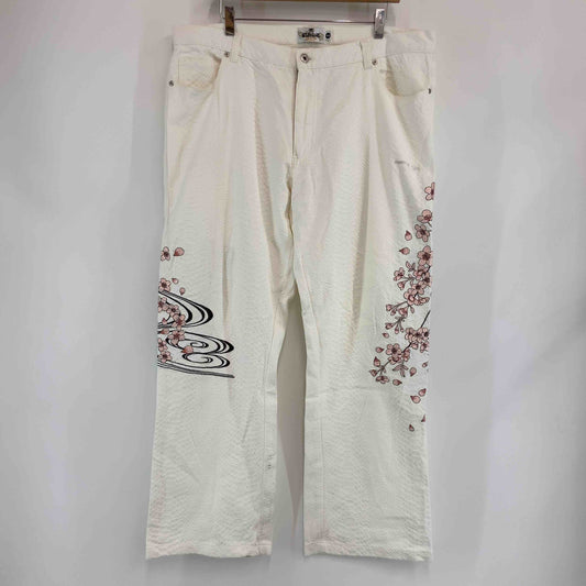 絡繰魂 カラクリダマシイ メンズ カジュアルパンツ　刺繍　サクラ　白