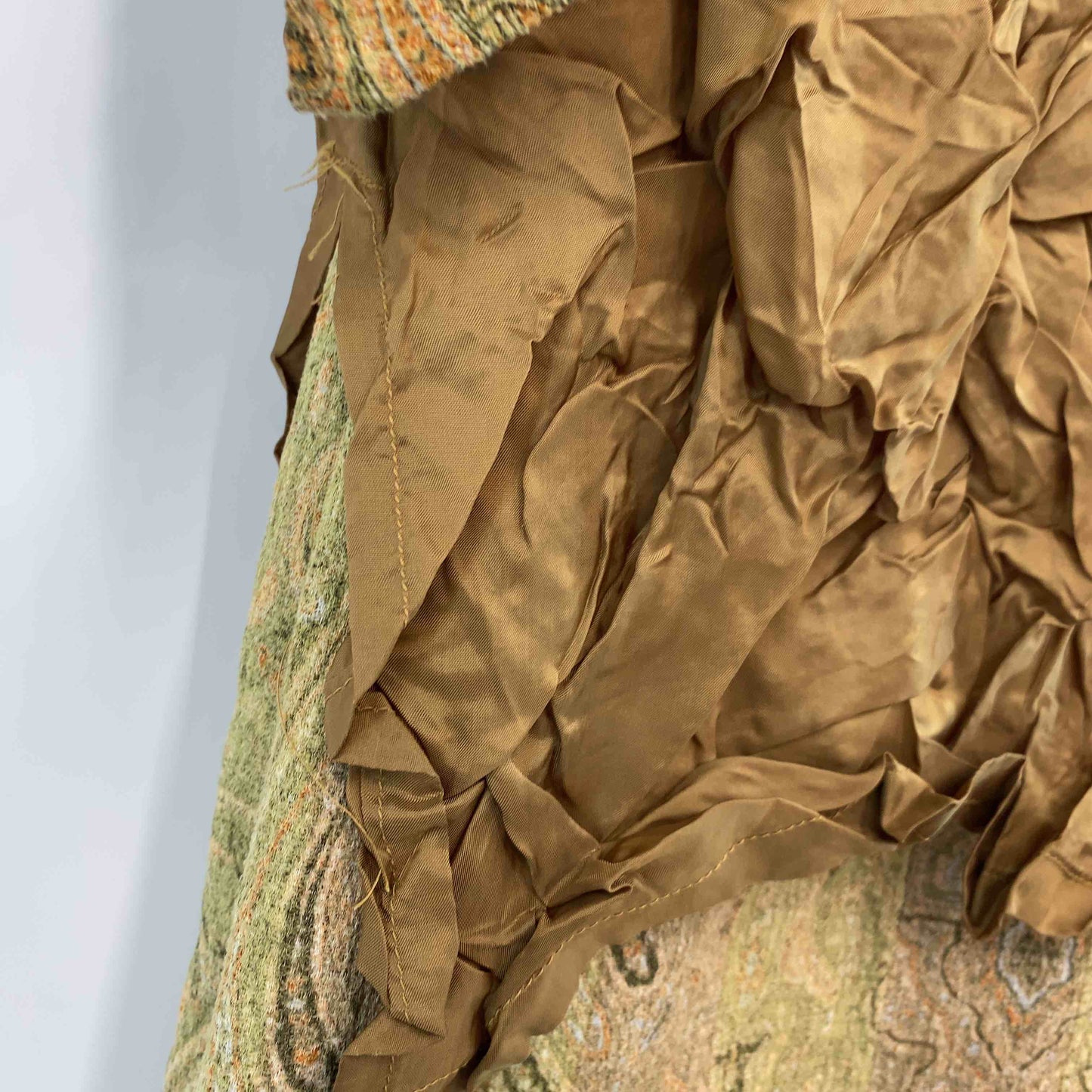 レディース ロングスカート ペイズリー柄 キャメル系 ウエストリボン