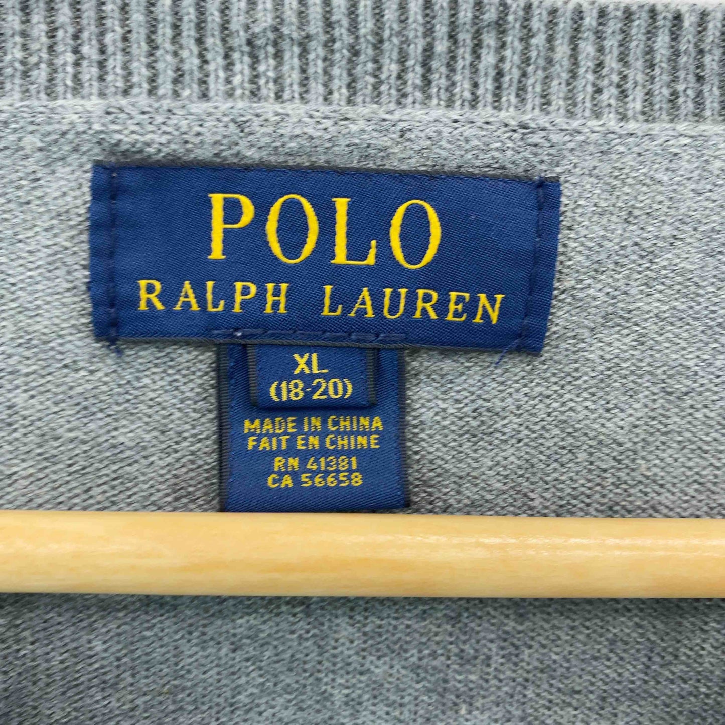 POLO RALPH LAUREN ポロラルフローレン Vネック　グレー　サイズXL　メンズ ニット/セーター　肘あて付き