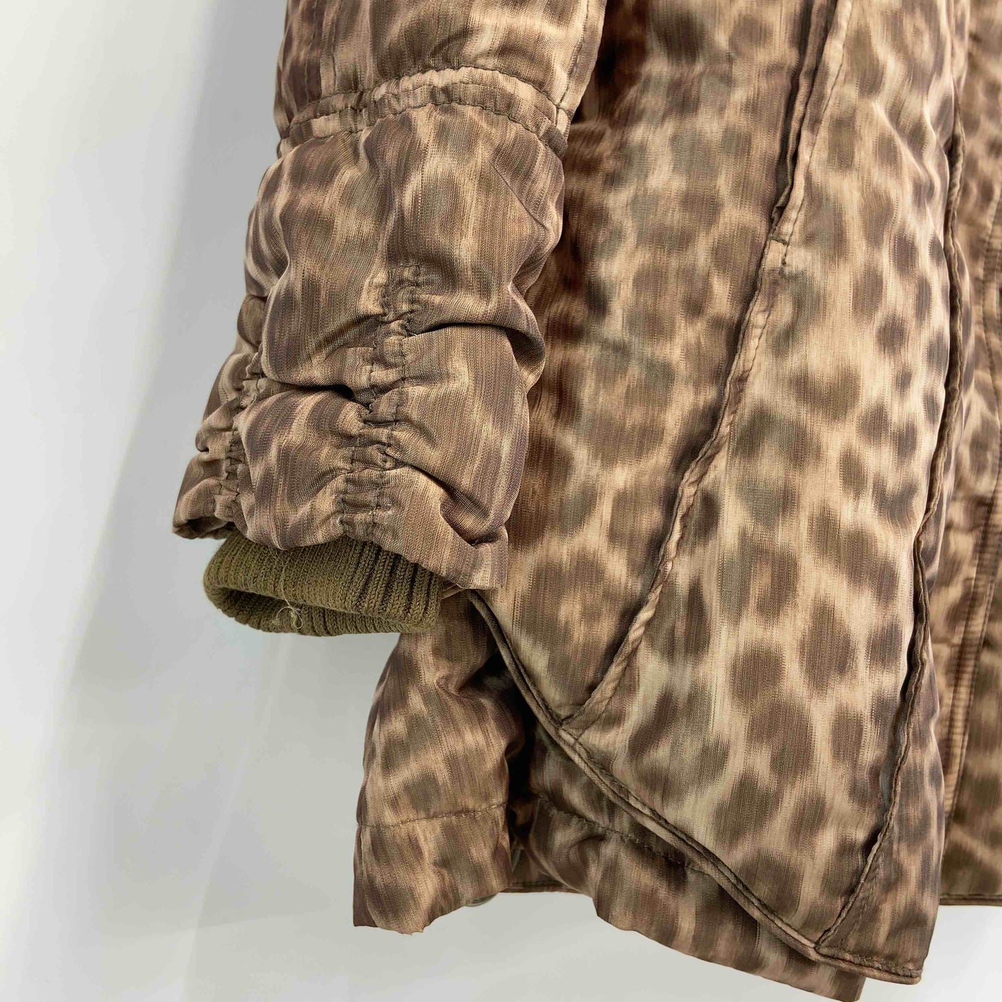 伊太利屋 イタリヤ レディース ダウンジャケット レオパード柄 ショールカラー ファー ベージュ