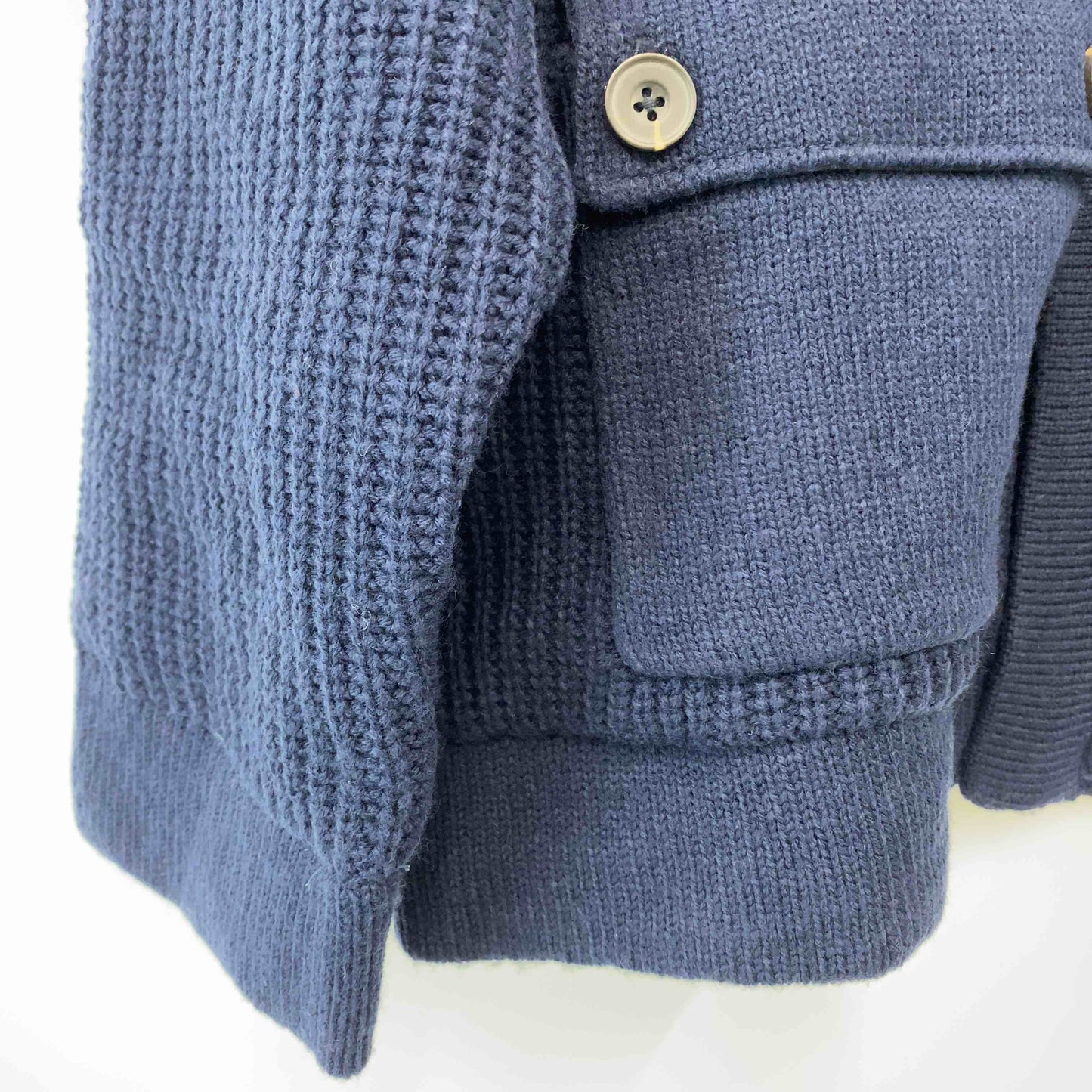 caribou メンズニットジャケット ミリタリージャケット 裏フリース ハイネック ネイビー 畦編み