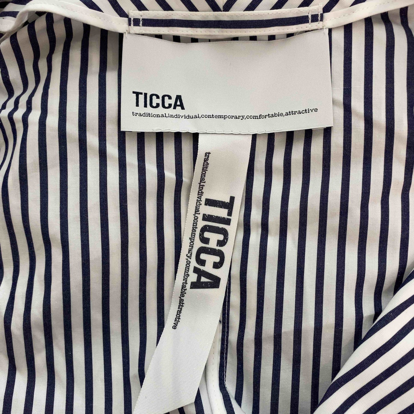 TICCA  レディース ジャケット/アウター テーラードジャケット ホワイト×ネイビー ストライプ柄