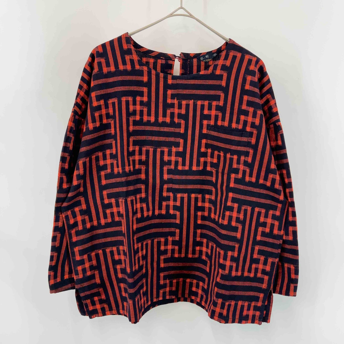 草野栄 レディース 長袖シャツ/ブラウス 七分袖 絣(かすり)模様 赤