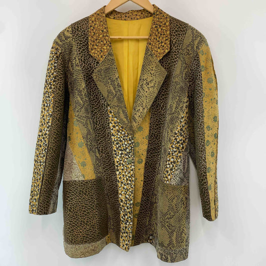 レディース レザージャケット テーラードジャケット パッチワークプリント ベージュ系