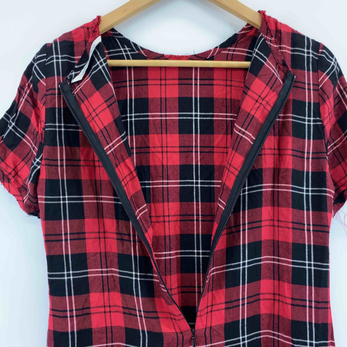 ZARA ザラ レディース 半袖ワンピース　ロング丈　タータンチェック　赤