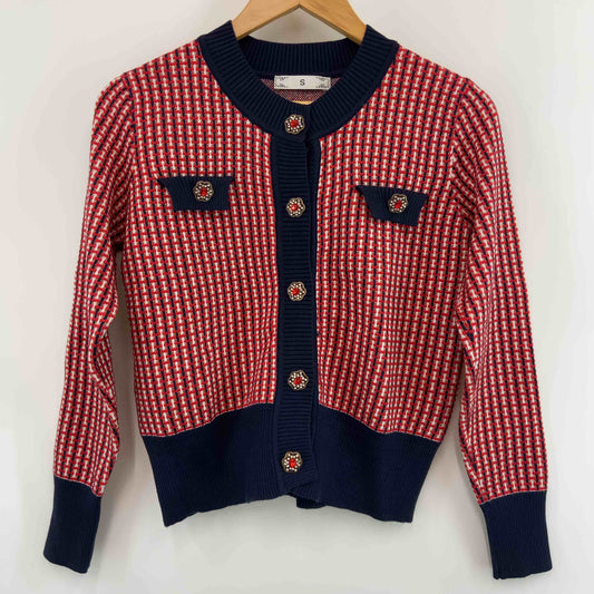 レディース ニット　カーディガン　装飾　赤　S