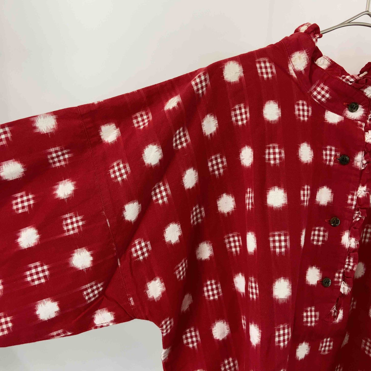 草野栄 レディース 長袖シャツ/ブラウス 絣(かすり)模様 赤